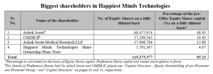 Biggest shareholders in Happiest Minds Technologies