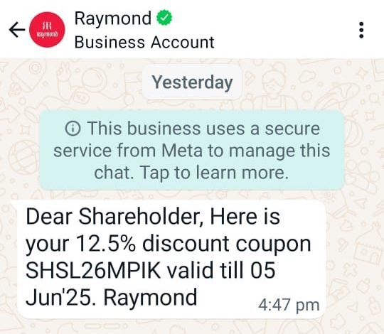 Raymond Shareholder Coupon