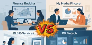 Finance Buddha IPO Peer Comparison Finance Buddha vs My Mudra vs BLS E-Services detailed IPO comparison covering valuation, profitability, ROE, margins, and growth performance.